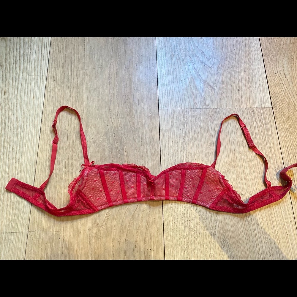 Chantal Thomass Red Lace Bra with Leather Detail